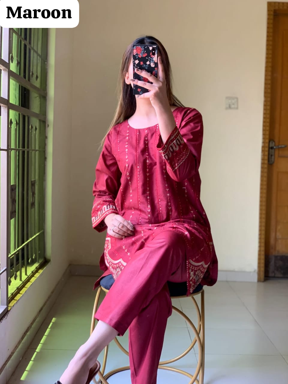 2-Piece Stitched Sequence Embroidered Dress Premium Quality