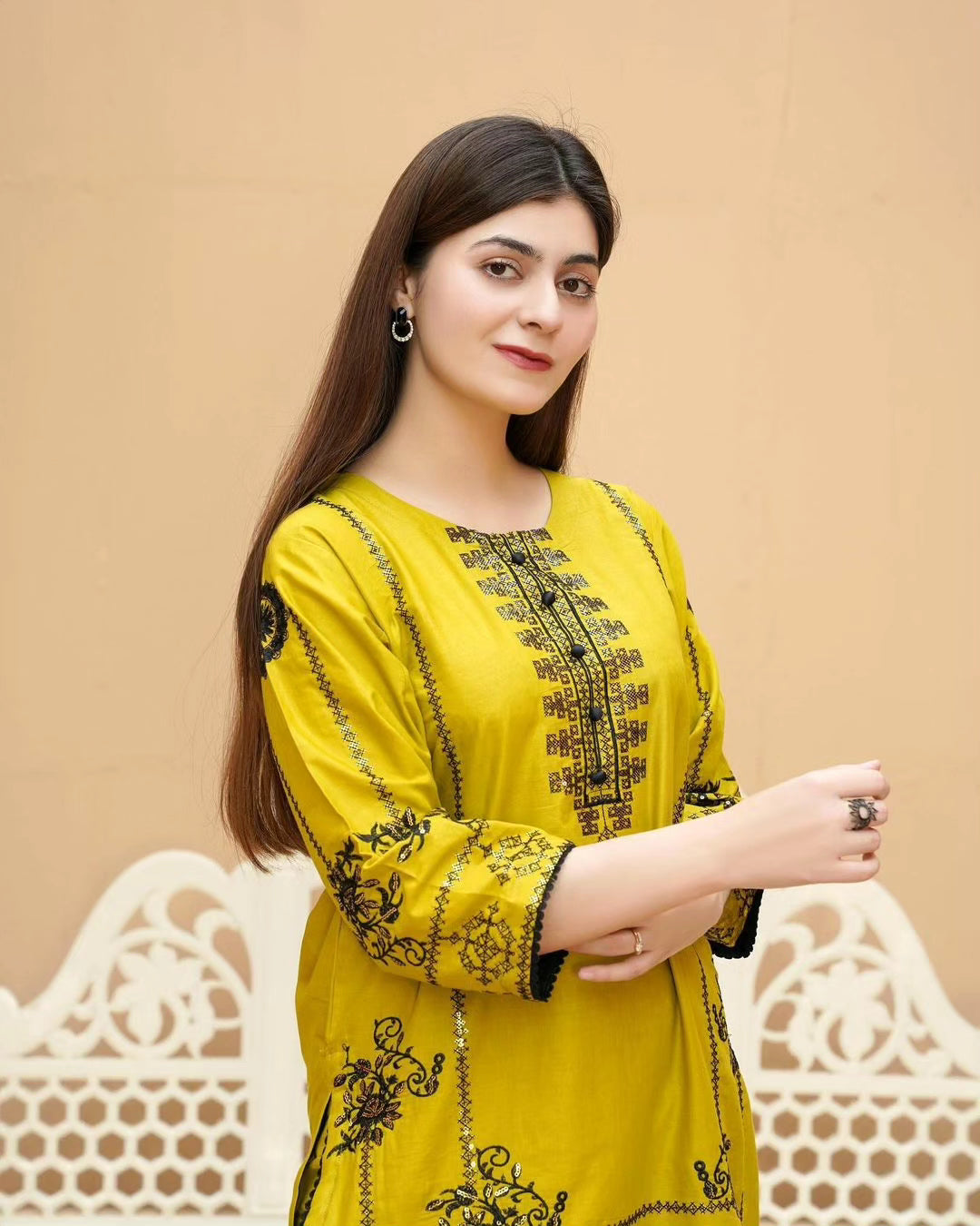 2-Piece Stitched Sequence Embroidered Dress Premium Quality