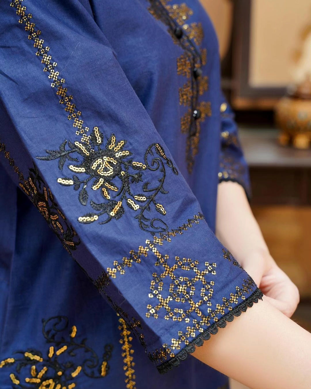2-Piece Stitched Sequence Embroidered Dress Premium Quality