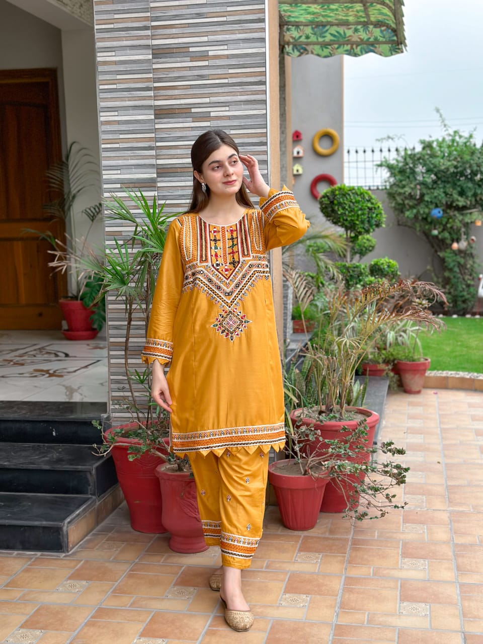 2-Piece Stitched Mirror Embroidered Dress Premium Quality