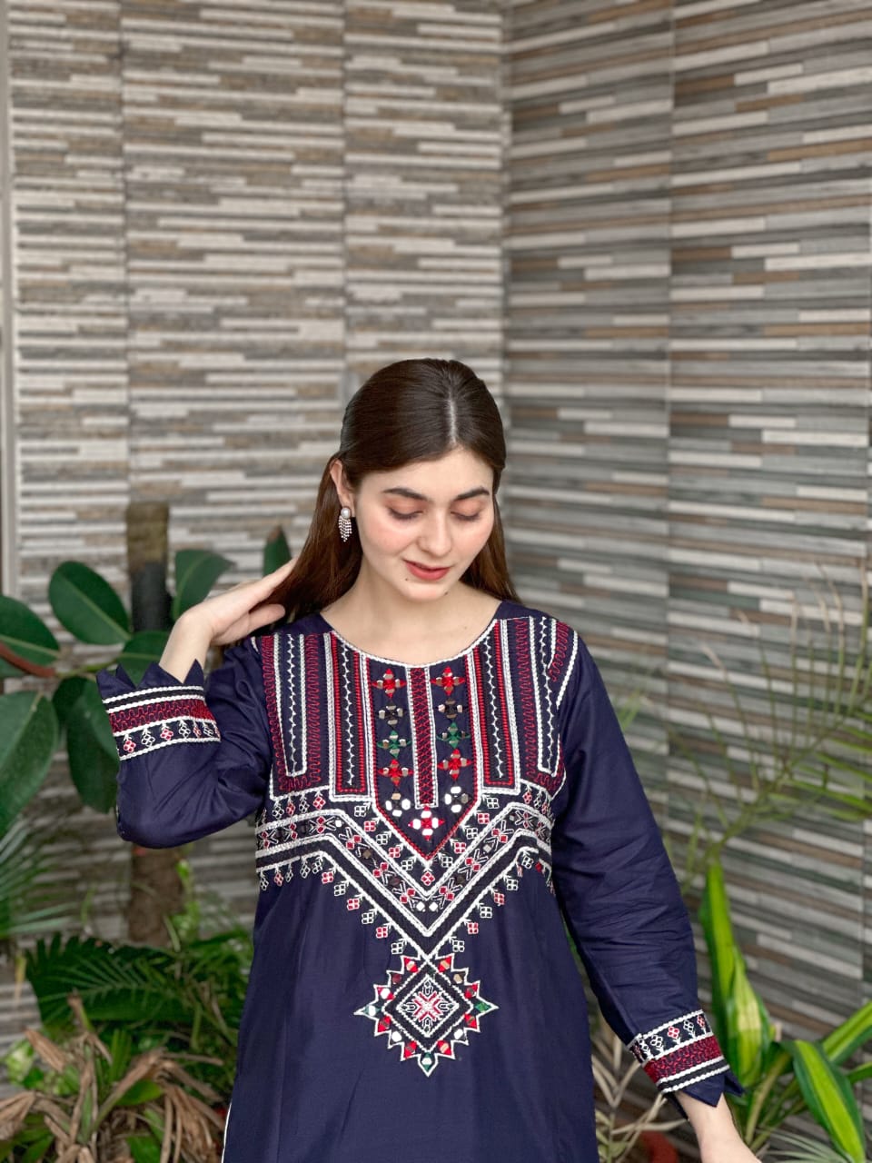 2-Piece Stitched Mirror Embroidered Dress Premium Quality