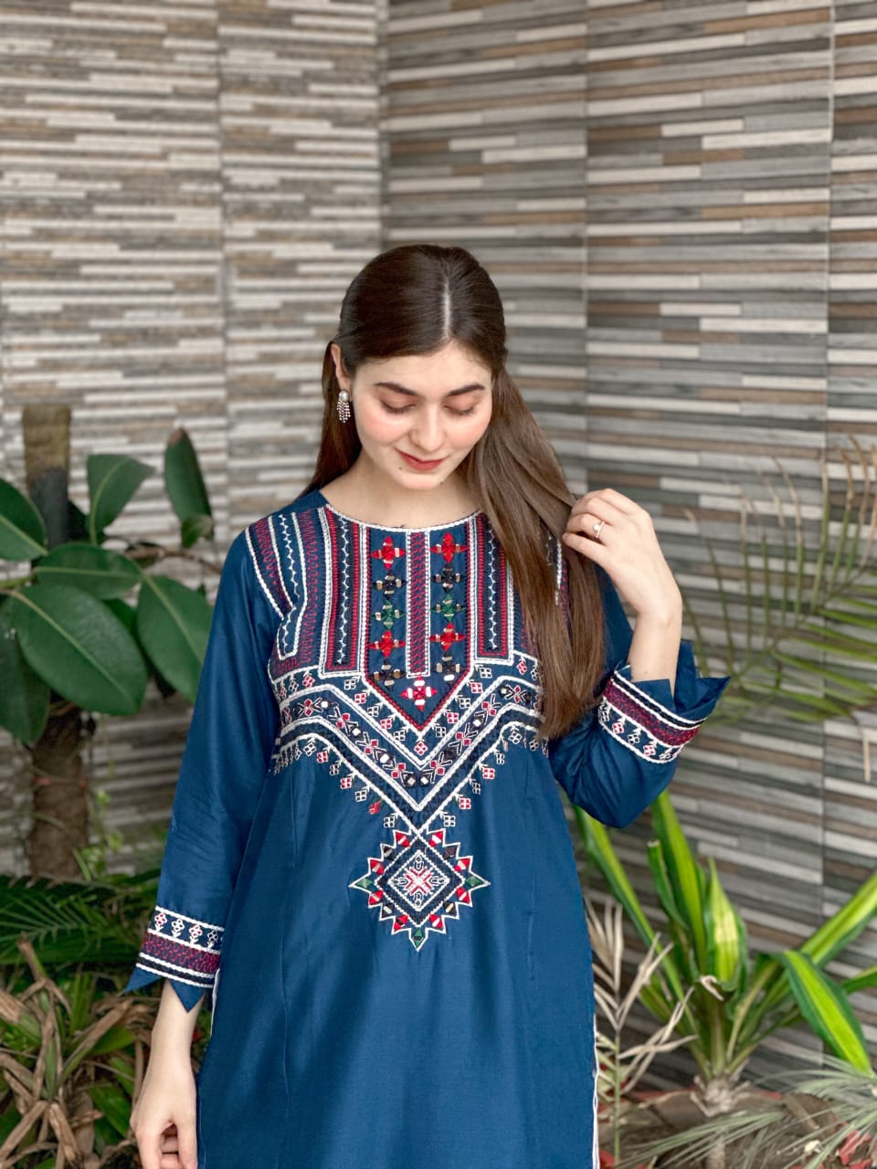 2-Piece Stitched Mirror Embroidered Dress Premium Quality