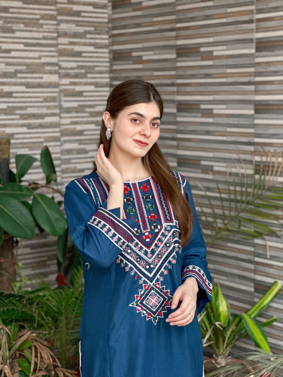2-Piece Stitched Mirror Embroidered Dress Premium Quality