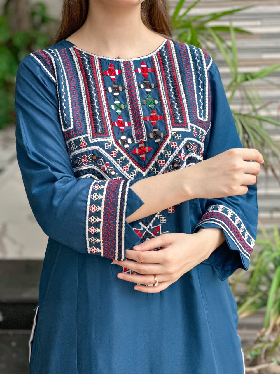 2-Piece Stitched Mirror Embroidered Dress Premium Quality