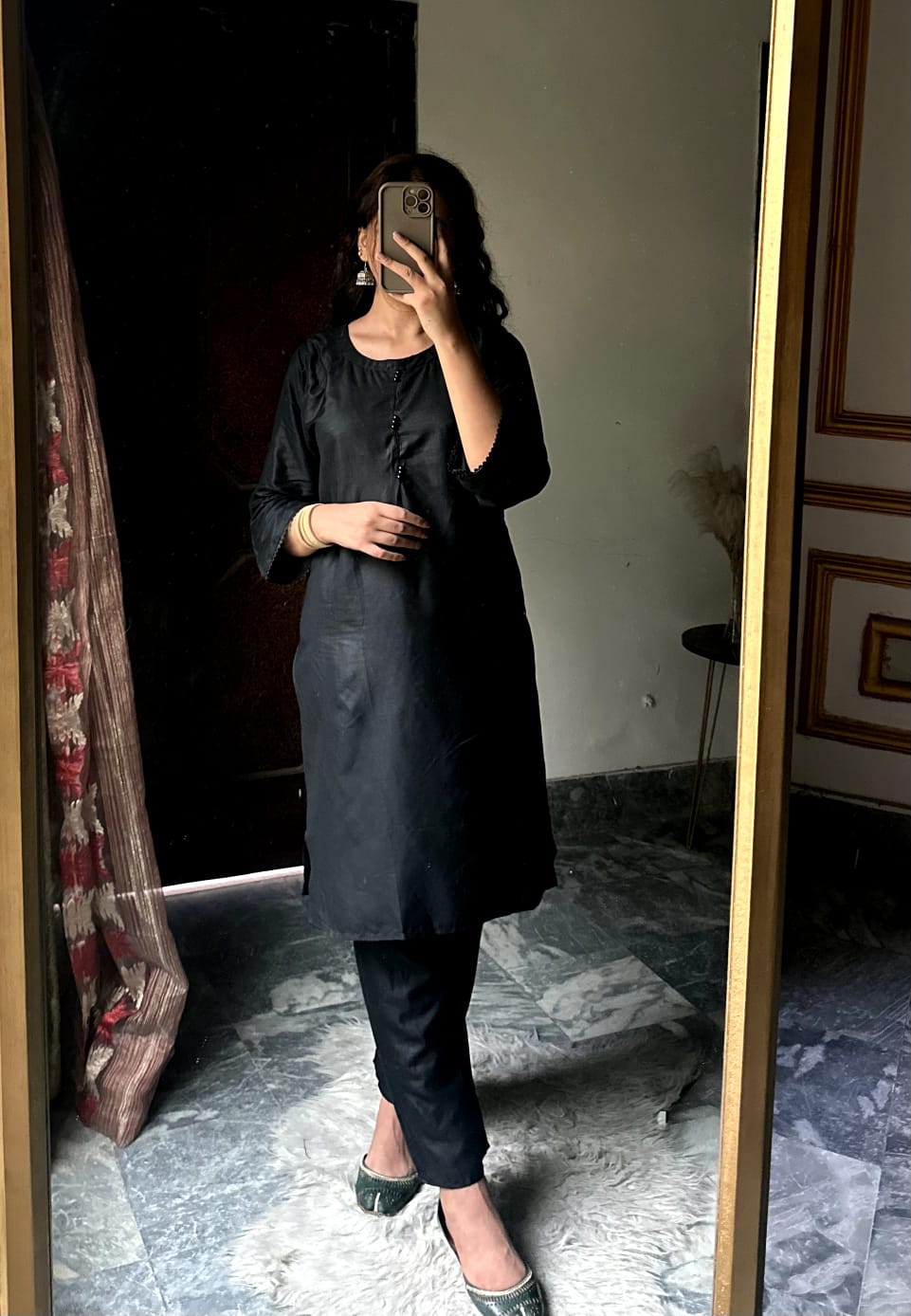 Black Plain Dress 2-Piece Stitched