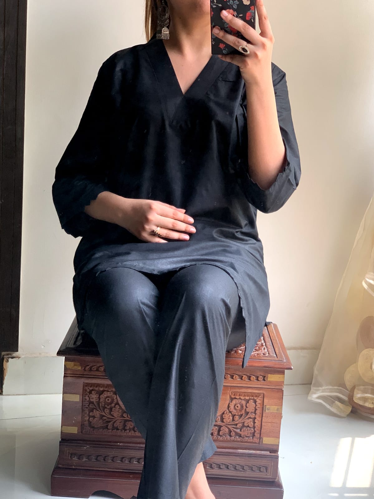 Plain Black 2-Piece Stitched Dress Premium Quality