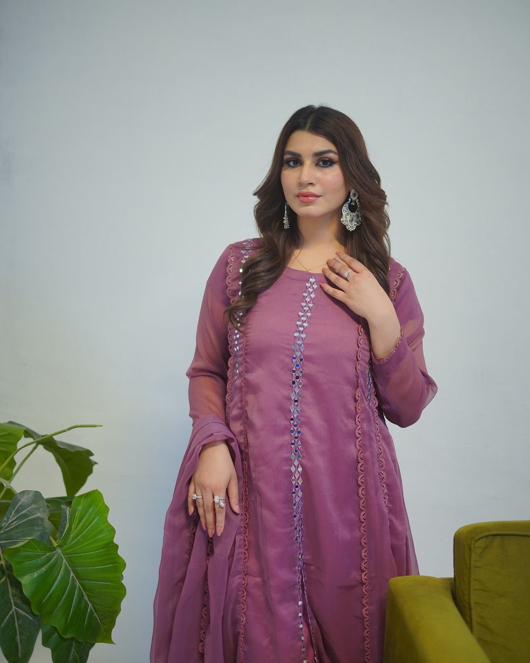 3-Piece Stitched Chiffon Maxi Dress Premium Quality