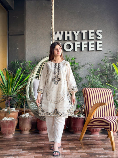 2-Piece Stitched Embroidered & Cutwork Dress Premium Quality