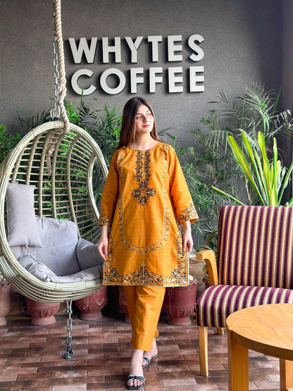 2-Piece Stitched Embroidered & Cutwork Dress Premium Quality