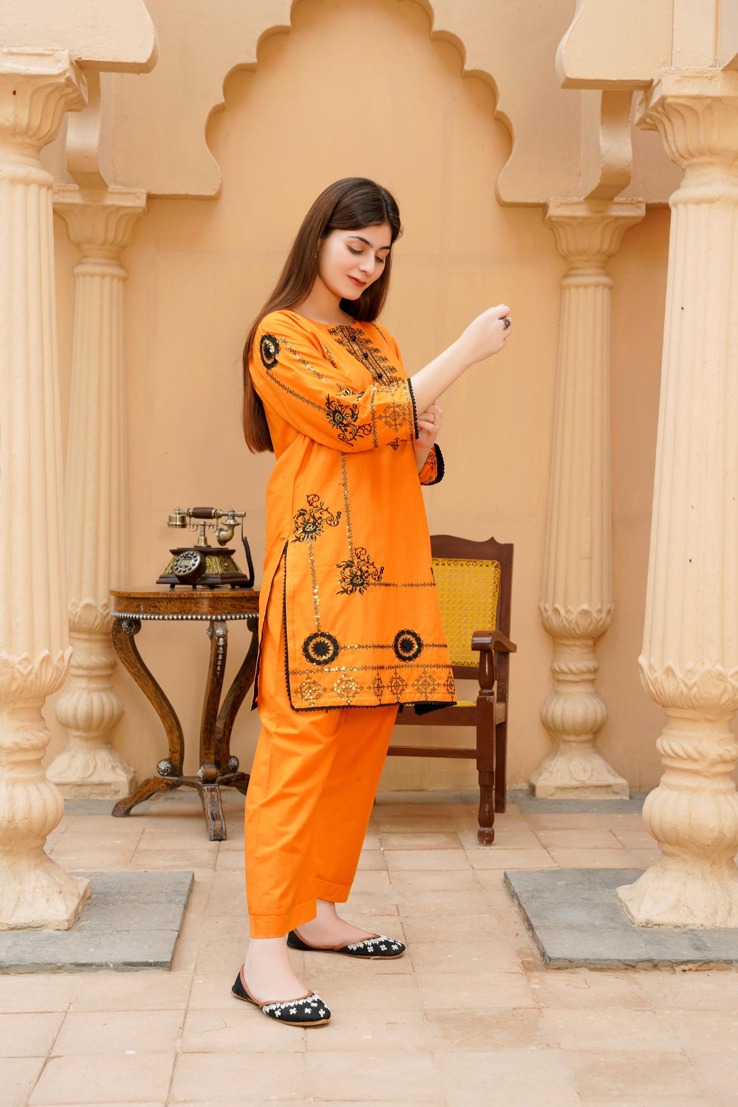 2-Piece Stitched Sequence Embroidered Dress Premium Quality