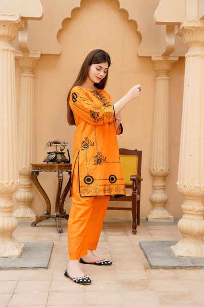 2-Piece Stitched Sequence Embroidered Dress Premium Quality