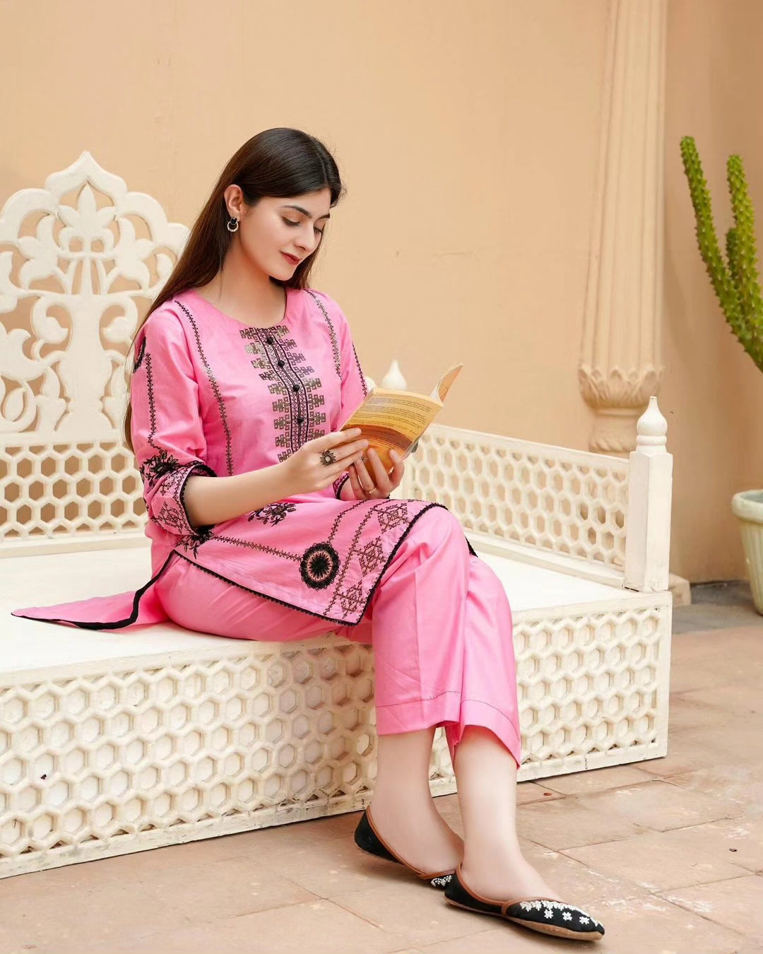 2-Piece Stitched Sequence Embroidered Dress Premium Quality