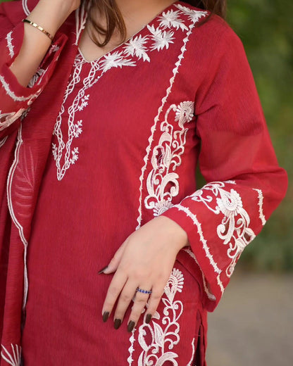 3-Piece Stitched CutWork & Embroidered Dress Premium Quality SHOP ONLINE