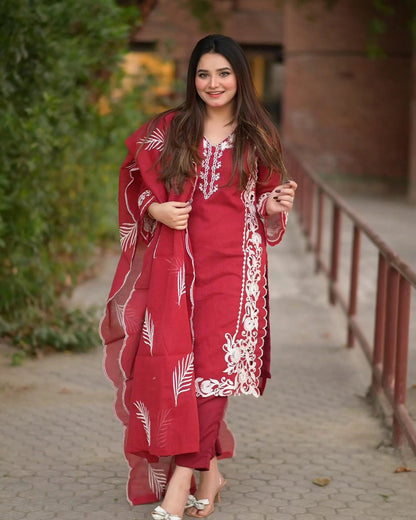 3-Piece Stitched CutWork & Embroidered Dress Premium Quality SHOP ONLINE