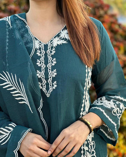 3-Piece Stitched CutWork & Embroidered Dress Premium Quality SHOP ONLINE