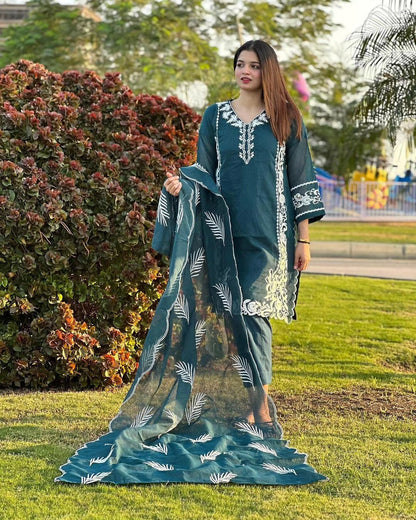 3-Piece Stitched CutWork & Embroidered Dress Premium Quality SHOP ONLINE