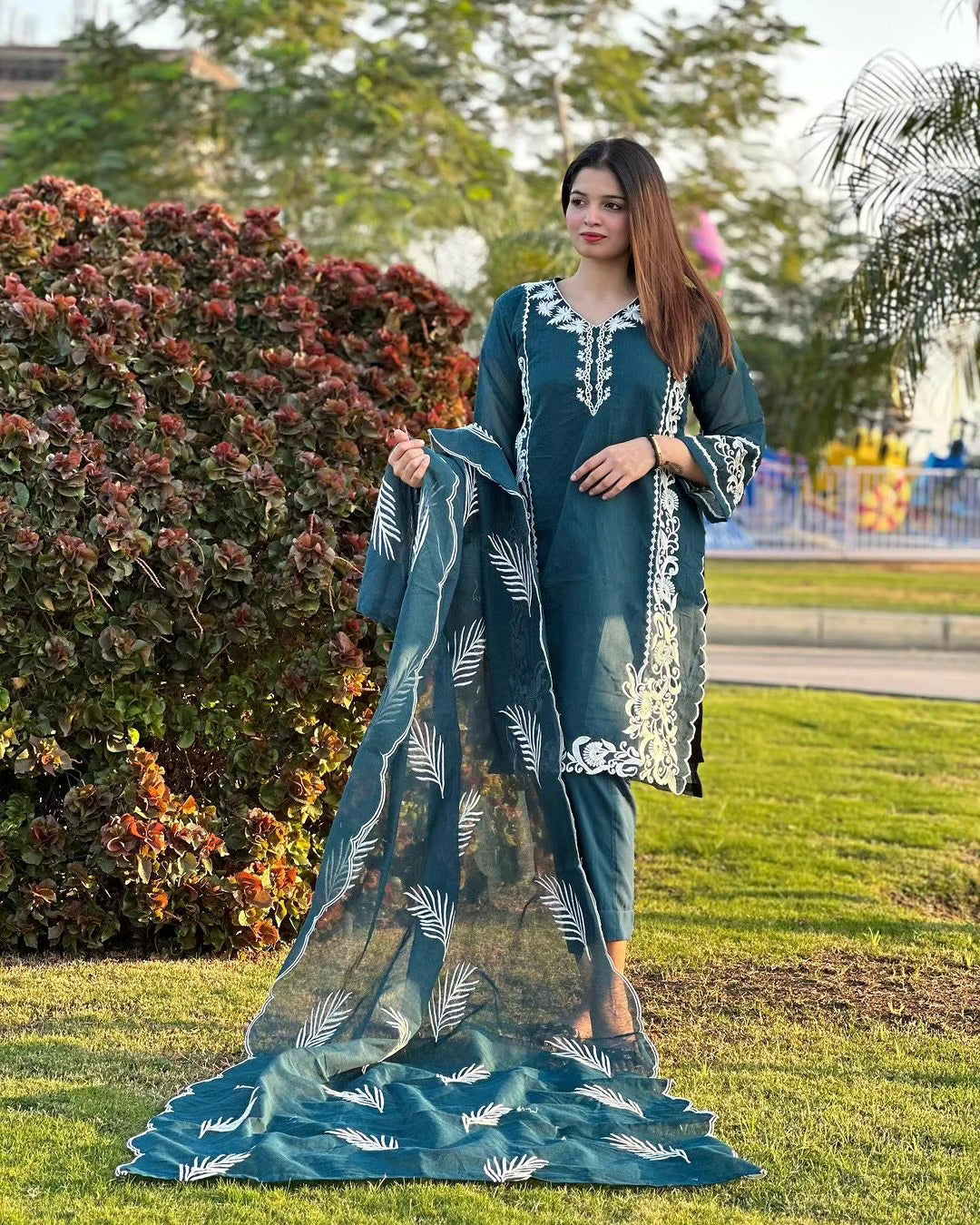 3-Piece Stitched CutWork & Embroidered Dress Premium Quality SHOP ONLINE