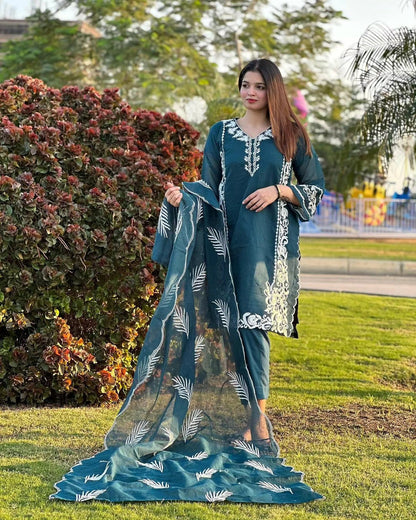 3-Piece Stitched CutWork & Embroidered Dress Premium Quality SHOP ONLINE