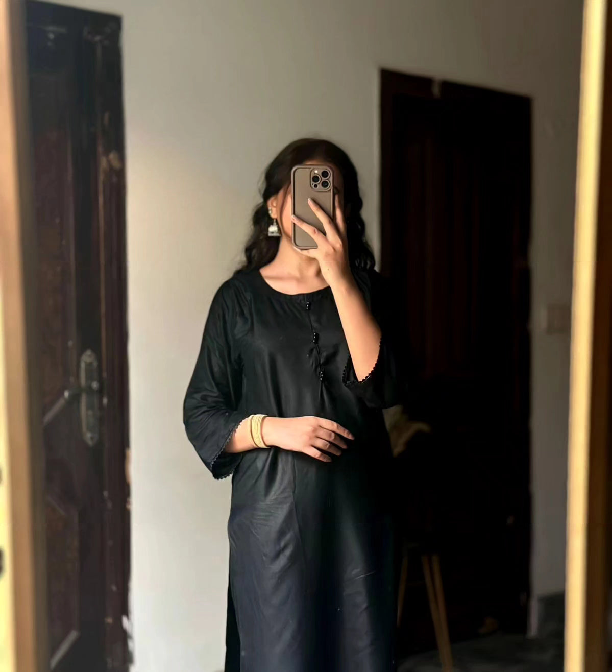 Black Plain Dress 2-Piece Stitched