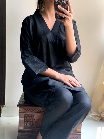 Plain Black 2-Piece Stitched Dress Premium Quality