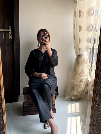 Plain Black 2-Piece Stitched Dress Premium Quality