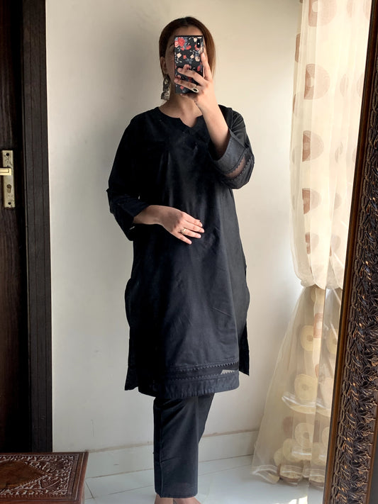 Plain Black 2-Piece Stitched Dress Premium Quality