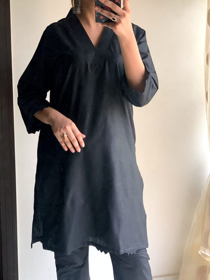 Plain Black 2-Piece Stitched Dress Premium Quality