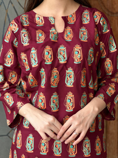 Lal-Tain Printed 2-PIECE Stitched Dress Premium Quality