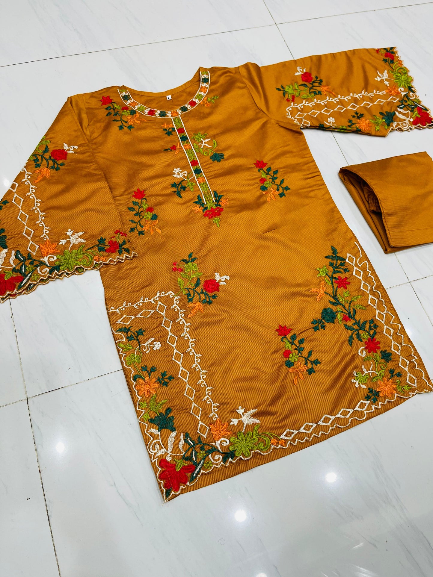 Khadi Net Long Length 2-Piece Stitched Dress Premium Quality