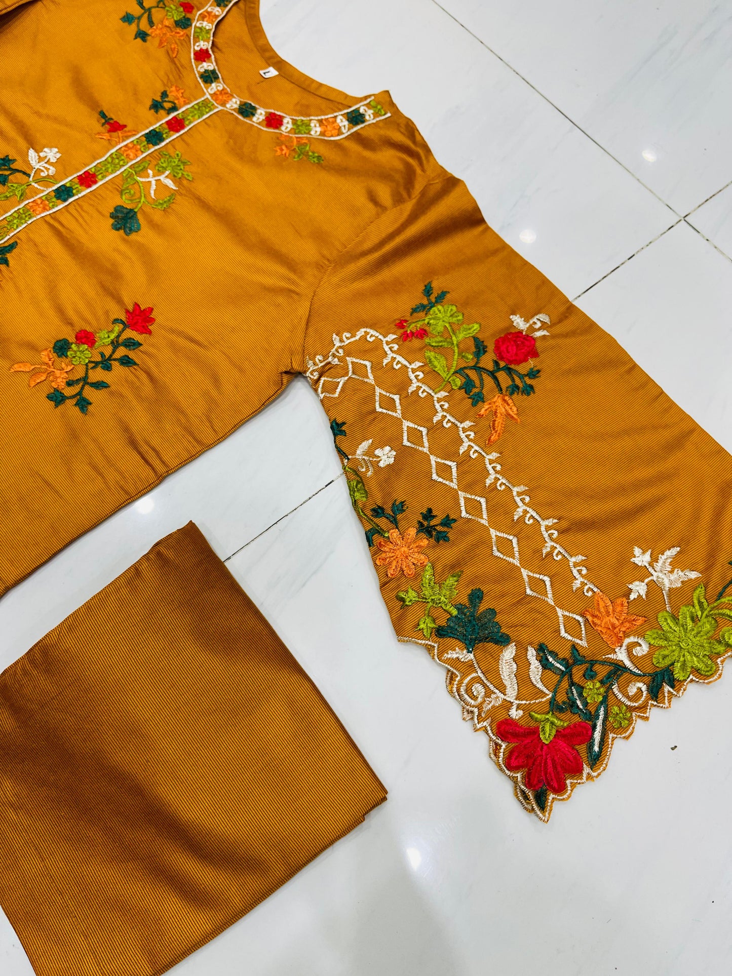 Khadi Net Long Length 2-Piece Stitched Dress Premium Quality
