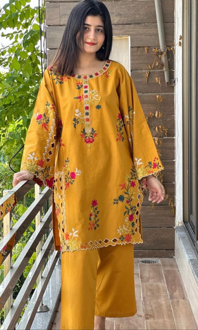 Khadi Net Long Length 2-Piece Stitched Dress Premium Quality