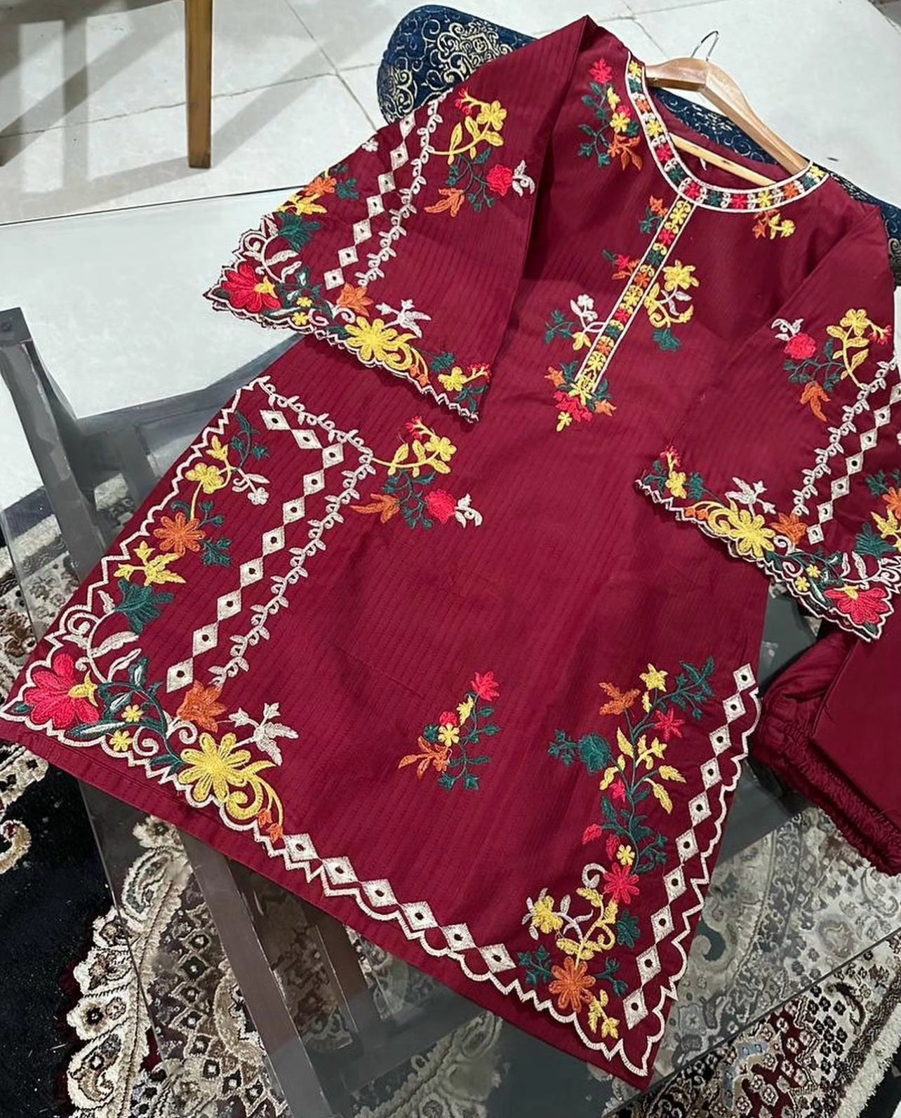 Khadi Net Long Length 2-Piece Stitched Dress Premium Quality