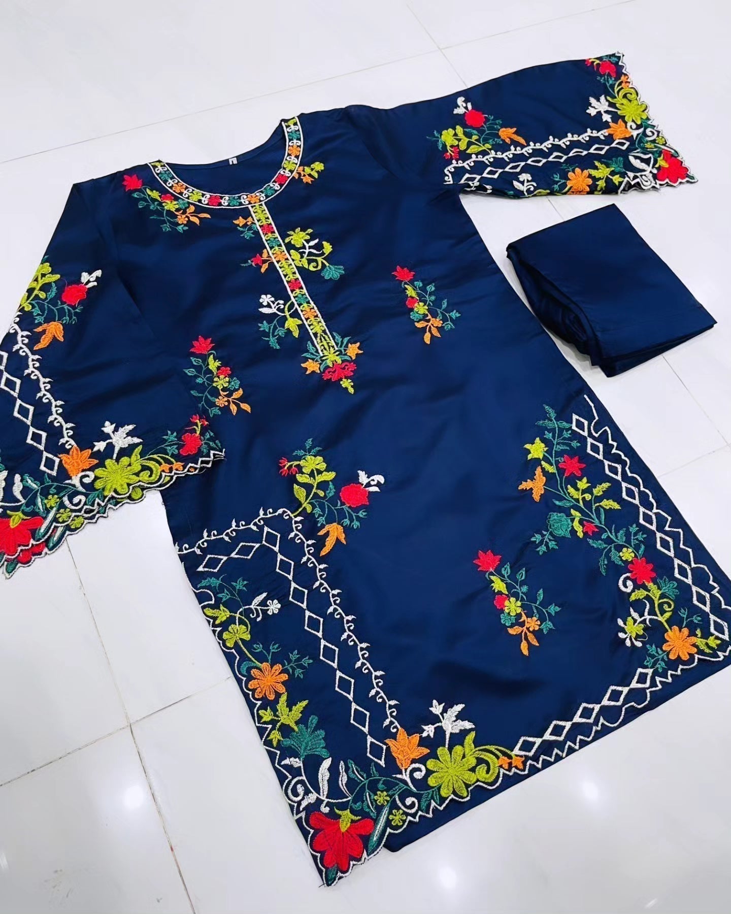Khadi Net Long Length 2-Piece Stitched Dress Premium Quality