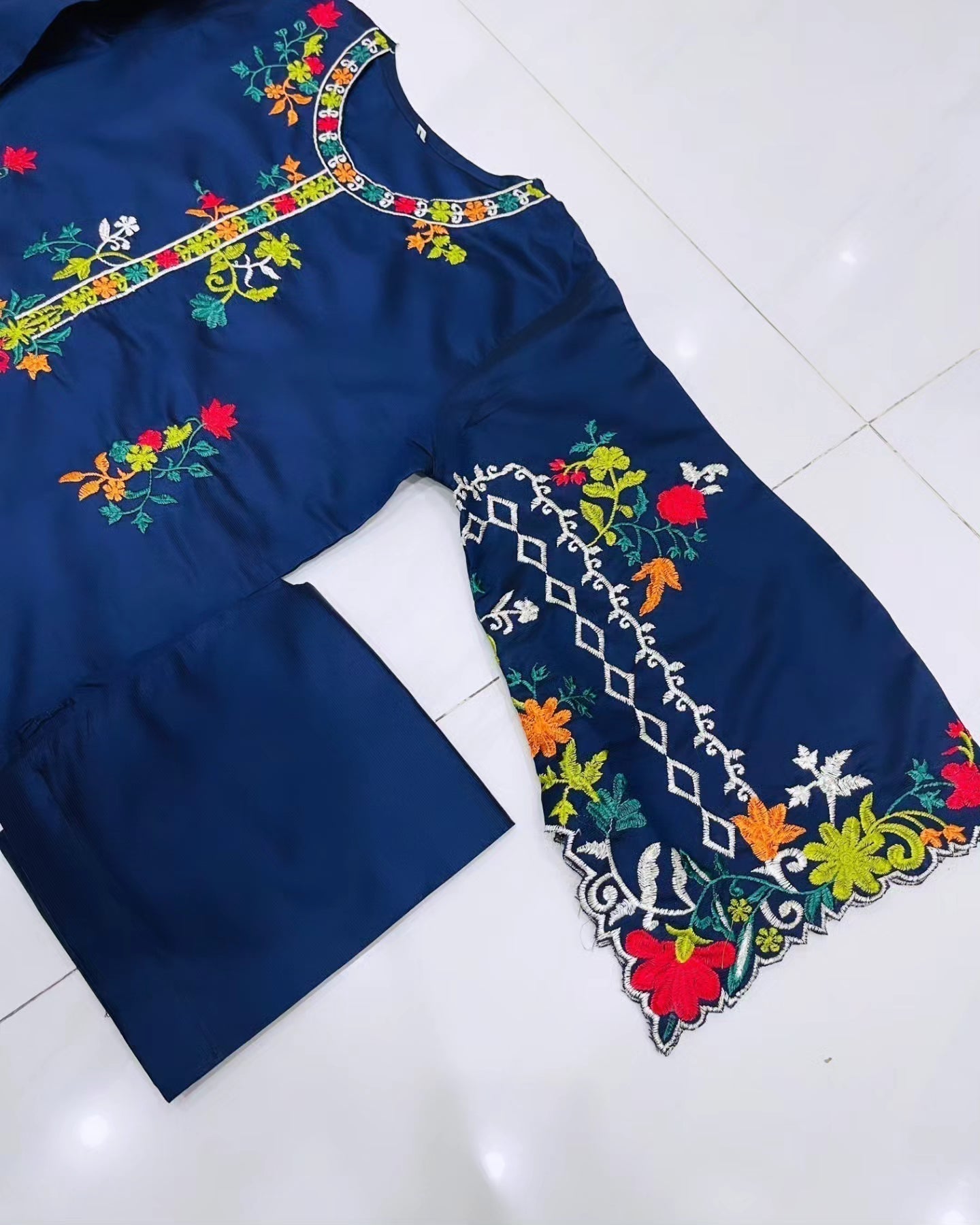 Khadi Net Long Length 2-Piece Stitched Dress Premium Quality
