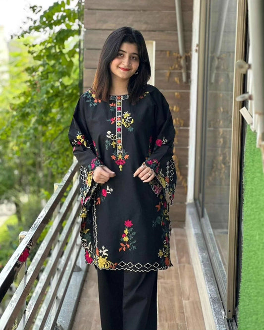 Khadi Net Long Length 2-Piece Stitched Dress Premium Quality