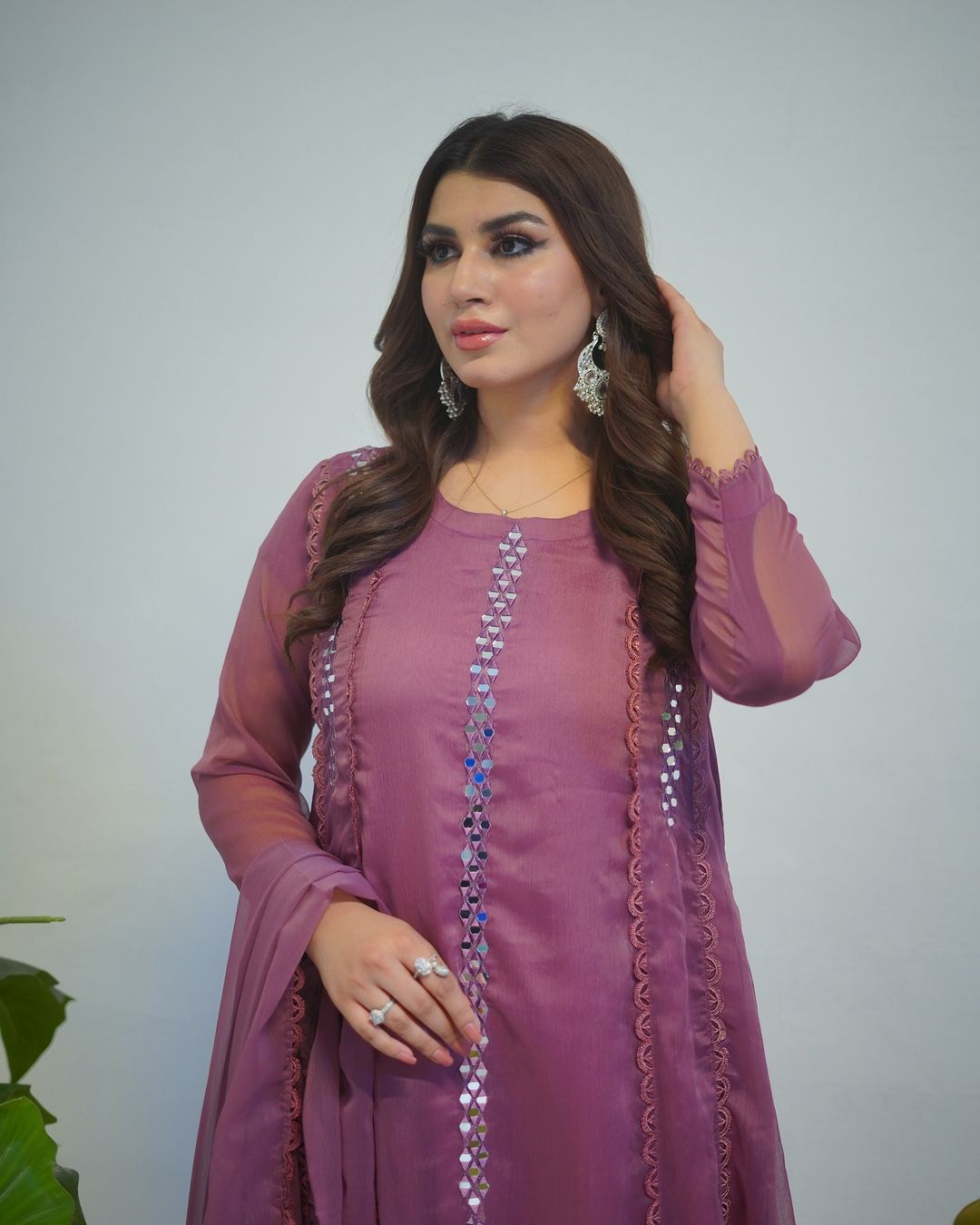 3-Piece Stitched Chiffon Maxi Dress Premium Quality