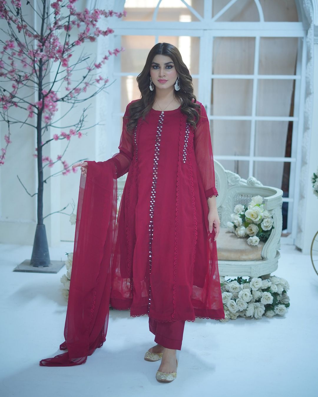 3-Piece Stitched Chiffon Maxi Dress Premium Quality