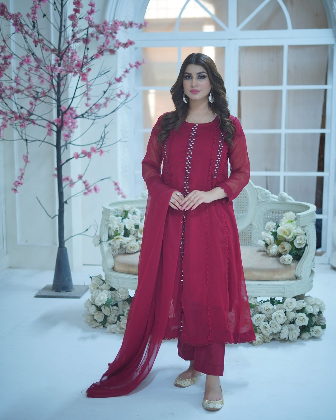 3-Piece Stitched Chiffon Maxi Dress Premium Quality