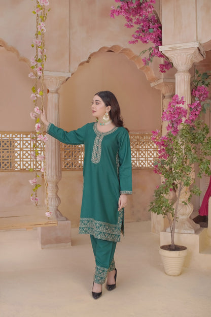DHANAK 2-Piece Stitched Embroidered Dress Premium Quality